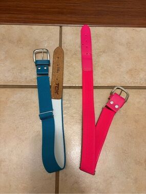Kids youth Teal and Hot Pink Stretch Elastic baseball softball Belts - Set of 2